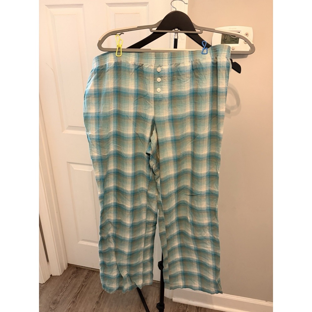 Old Navy Plaid Pajama Lounge Pants Teal & Blue Size L  Comfortable Lightweight
